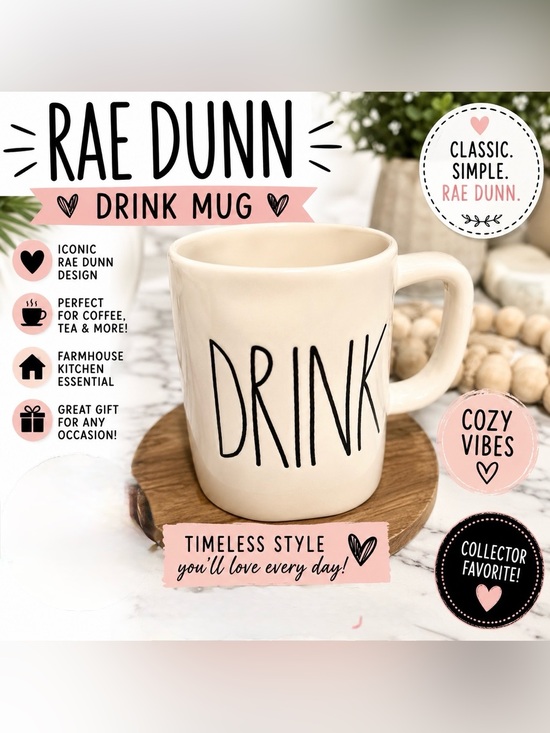 Rae Dunn Other - Rae Dunn DRINK Coffee Mug Farmhouse Ceramic Mug Black Lettering Kitchen Decor